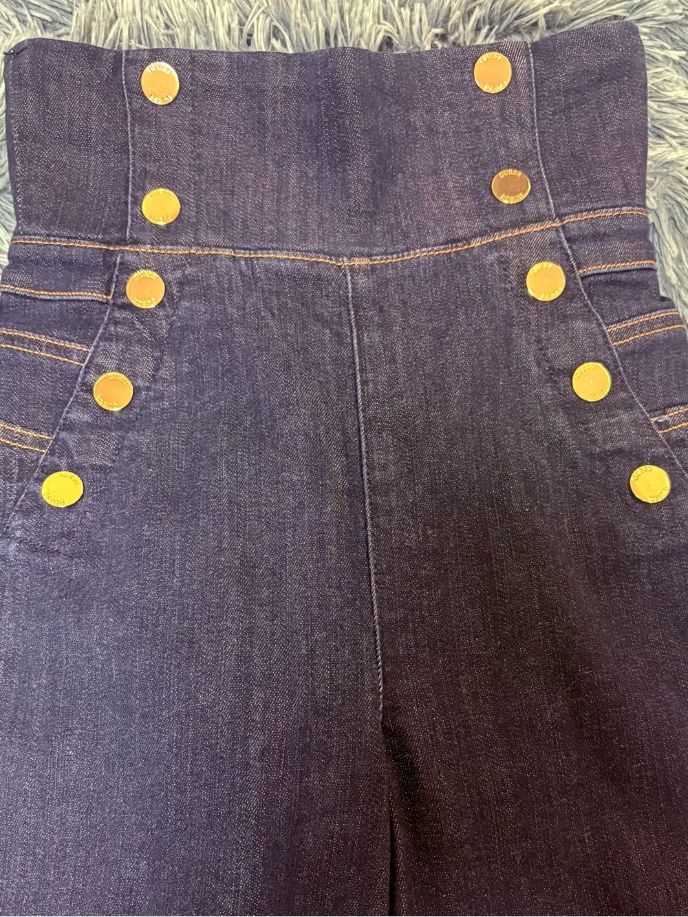 🔺GUESS High Rise Gold Button Wide Leg Jeans Size 26 - Picture 3 of 10